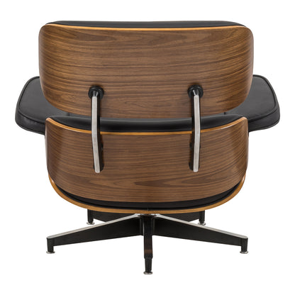 Πολυθρόνα-Υποπόδιο Relax Jenna Μαύρο PU-Plywood Καρυδί-Βάση Χρωμίου 82x92x82