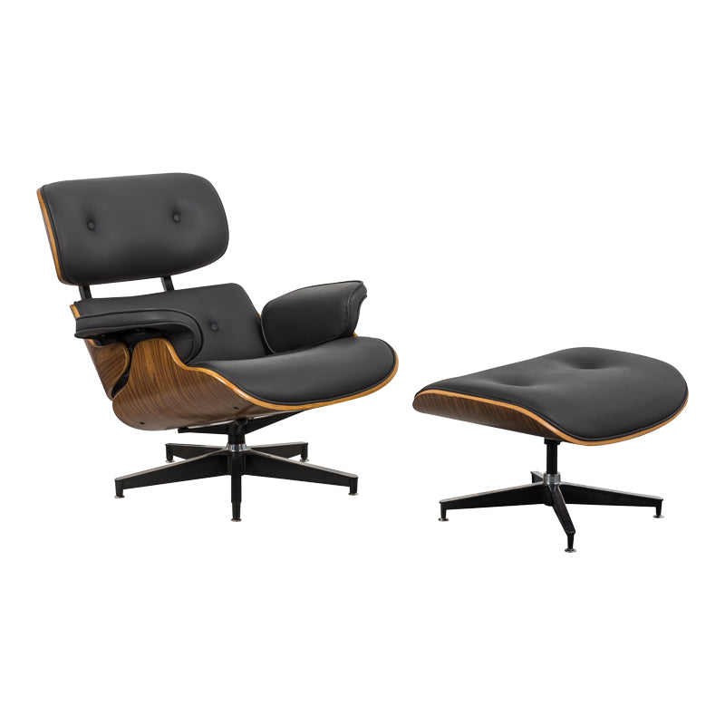 Πολυθρόνα-Υποπόδιο Relax Jenna Μαύρο PU-Plywood Καρυδί-Βάση Χρωμίου 82x92x82