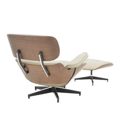 Πολυθρόνα-Υποπόδιο Relax Jenna Μπεζ PU-Plywood Καρυδί-Βάση Χρωμίου 82x92x82