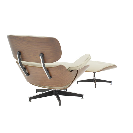 Πολυθρόνα-Υποπόδιο Relax Jenna Μπεζ PU-Plywood Καρυδί-Βάση Χρωμίου 82x92x82
