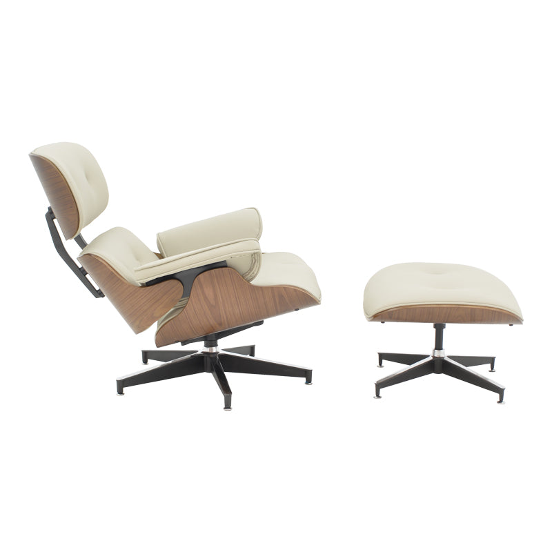 Πολυθρόνα-Υποπόδιο Relax Jenna Μπεζ PU-Plywood Καρυδί-Βάση Χρωμίου 82x92x82