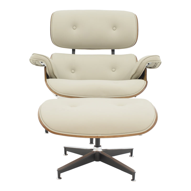 Πολυθρόνα-Υποπόδιο Relax Jenna Μπεζ PU-Plywood Καρυδί-Βάση Χρωμίου 82x92x82