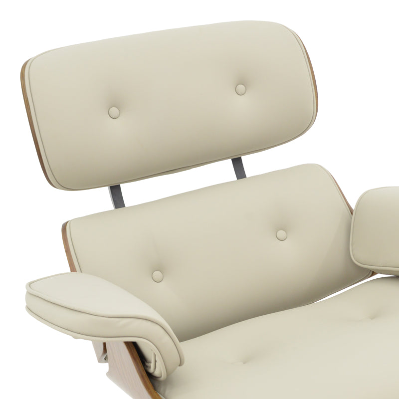 Πολυθρόνα-Υποπόδιο Relax Jenna Μπεζ PU-Plywood Καρυδί-Βάση Χρωμίου 82x92x82