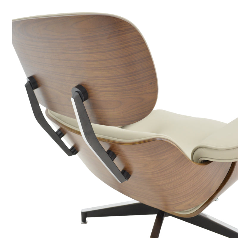 Πολυθρόνα-Υποπόδιο Relax Jenna Μπεζ PU-Plywood Καρυδί-Βάση Χρωμίου 82x92x82