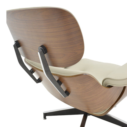 Πολυθρόνα-Υποπόδιο Relax Jenna Μπεζ PU-Plywood Καρυδί-Βάση Χρωμίου 82x92x82