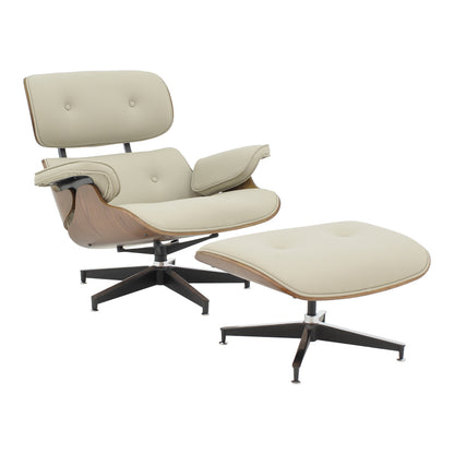 Πολυθρόνα-Υποπόδιο Relax Jenna Μπεζ PU-Plywood Καρυδί-Βάση Χρωμίου 82x92x82