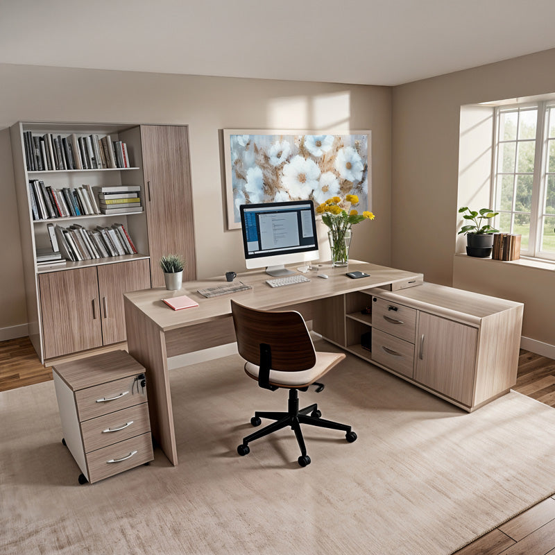 Καρέκλα Γραφείου Εργασίας Amani Μπεζ PU-Καρυδί Plywood 52x54x90.5