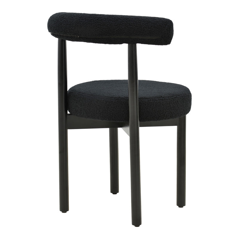 Καρέκλα Fenza Μαύρο Μπουκλέ Ύφασμα-Πόδι Ξύλο Οξιάς σε Μαύρη Απόχρωση 60x54x75