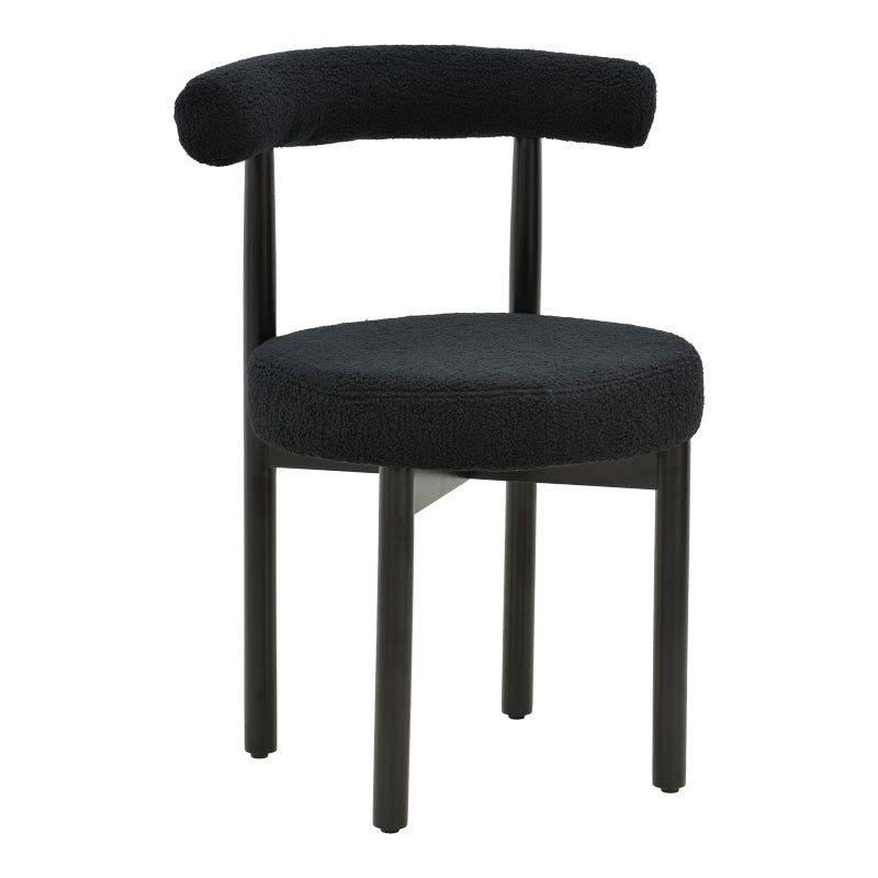 Καρέκλα Fenza Μαύρο Μπουκλέ Ύφασμα-Πόδι Ξύλο Οξιάς σε Μαύρη Απόχρωση 60x54x75