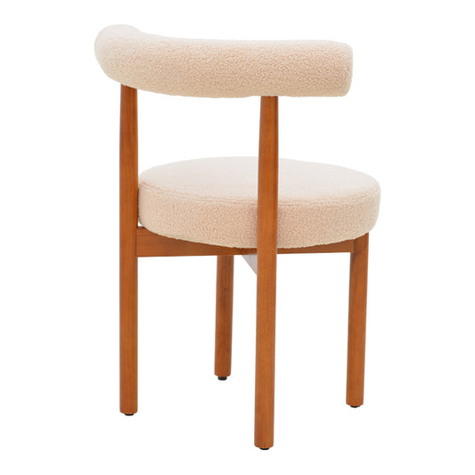 Καρέκλα Fenza Μπεζ Μπουκλέ Ύφασμα-Πόδι Ξύλο Οξιάς σε Καρυδί Απόχρωση 60x54x75