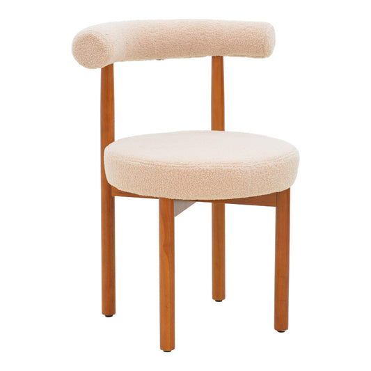 Καρέκλα Fenza Μπεζ Μπουκλέ Ύφασμα-Πόδι Ξύλο Οξιάς σε Καρυδί Απόχρωση 60x54x75