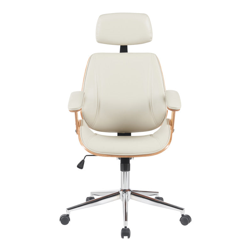 Καρέκλα Γραφείου Διευθυντή Fetseno Μπεζ PU-Βάση Χρωμίου 53x56x113.5-123.5