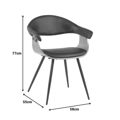Πολυθρόνα Austen PU Μαύρο-Ξύλο Καρυδί-Μέταλλο Μαύρο 58x55x77