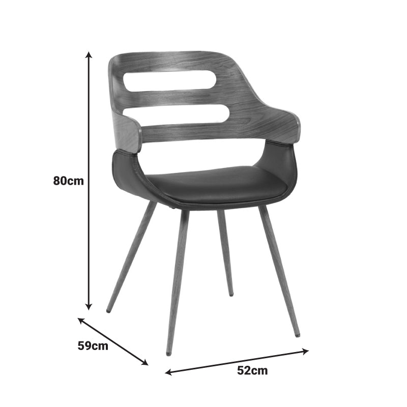Πολυθρόνα Fern PU Μαύρο-Ξύλο Καρυδί Απόχρωση 52x59x80