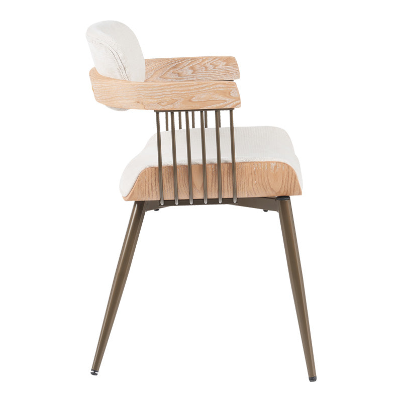 Πολυθρόνα Cameo Μέταλλο Μπρονζέ-White-Wash Ξύλο-Μπεζ Ύφασμα 53x49.5x75.5