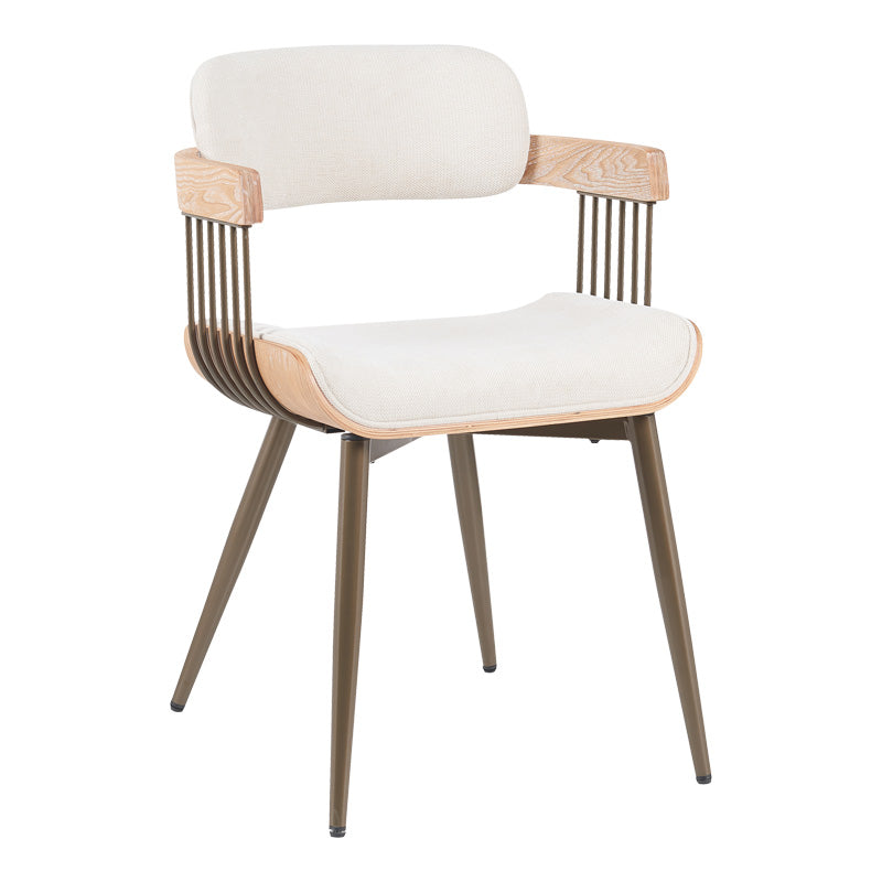 Πολυθρόνα Cameo Μέταλλο Μπρονζέ-White-Wash Ξύλο-Μπεζ Ύφασμα 53x49.5x75.5