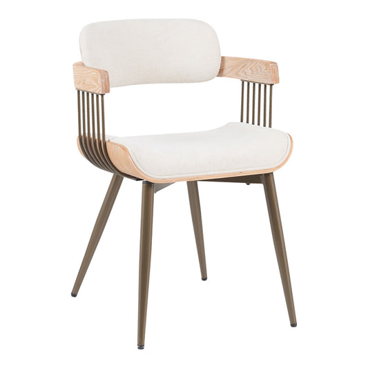 Πολυθρόνα Cameo Μέταλλο Μπρονζέ-White-Wash Ξύλο-Μπεζ Ύφασμα 53x49.5x75.5