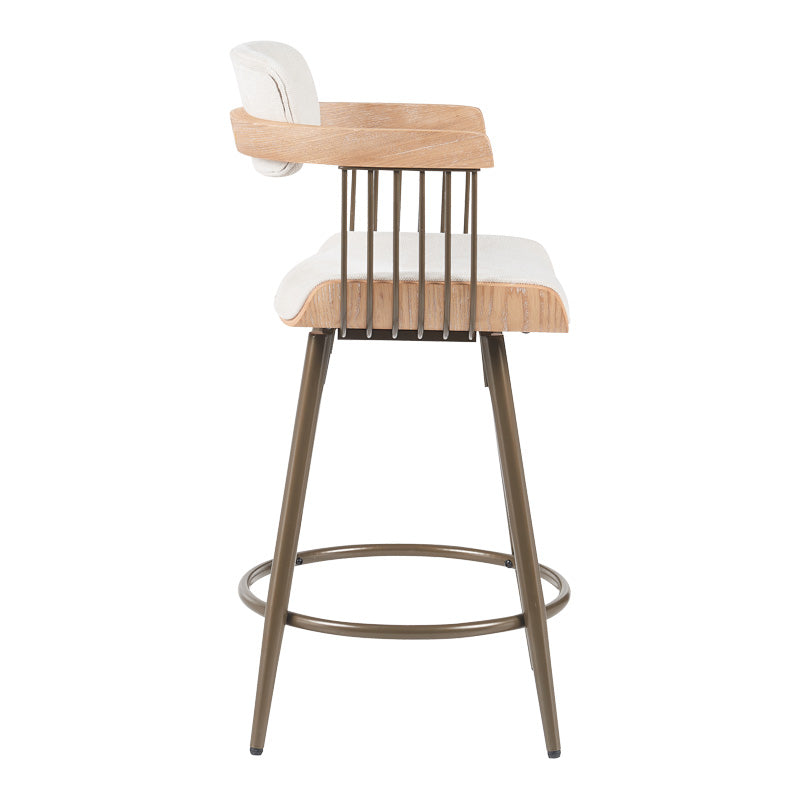 Σκαμπό Μπαρ Cameo Μέταλλο Μπρονζέ-White-Wash Ξύλο-Μπεζ Ύφασμα 53x50x93