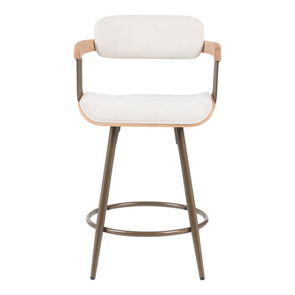 Σκαμπό Μπαρ Cameo Μέταλλο Μπρονζέ-White-Wash Ξύλο-Μπεζ Ύφασμα 53x50x93