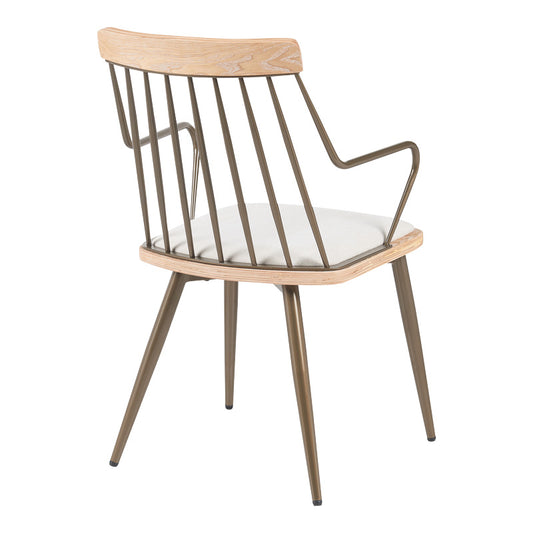 Πολυθρόνα Posse Μέταλλο Μπρονζέ-White Wash Ξύλο-Μπεζ Ύφασμα 52x59x83