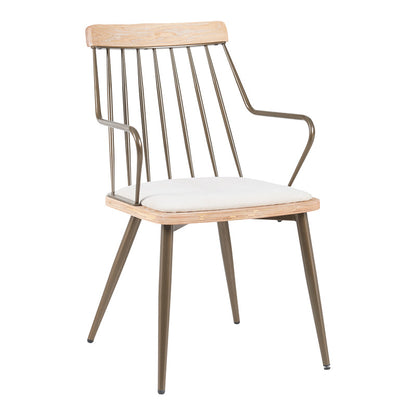 Πολυθρόνα Posse Μέταλλο Μπρονζέ-White Wash Ξύλο-Μπεζ Ύφασμα 52x59x83