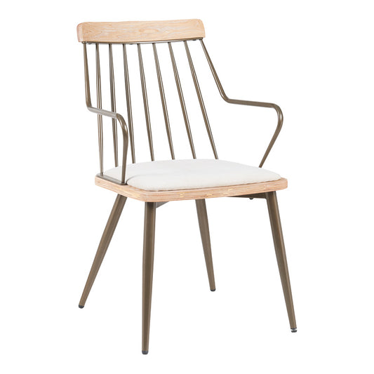 Πολυθρόνα Posse Μέταλλο Μπρονζέ-White Wash Ξύλο-Μπεζ Ύφασμα 52x59x83