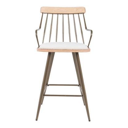 Σκαμπό Μπαρ Posse Μέταλλο Μπρονζε-White Wash Ξύλο-Μπεζ Ύφασμα 48x54x92.5