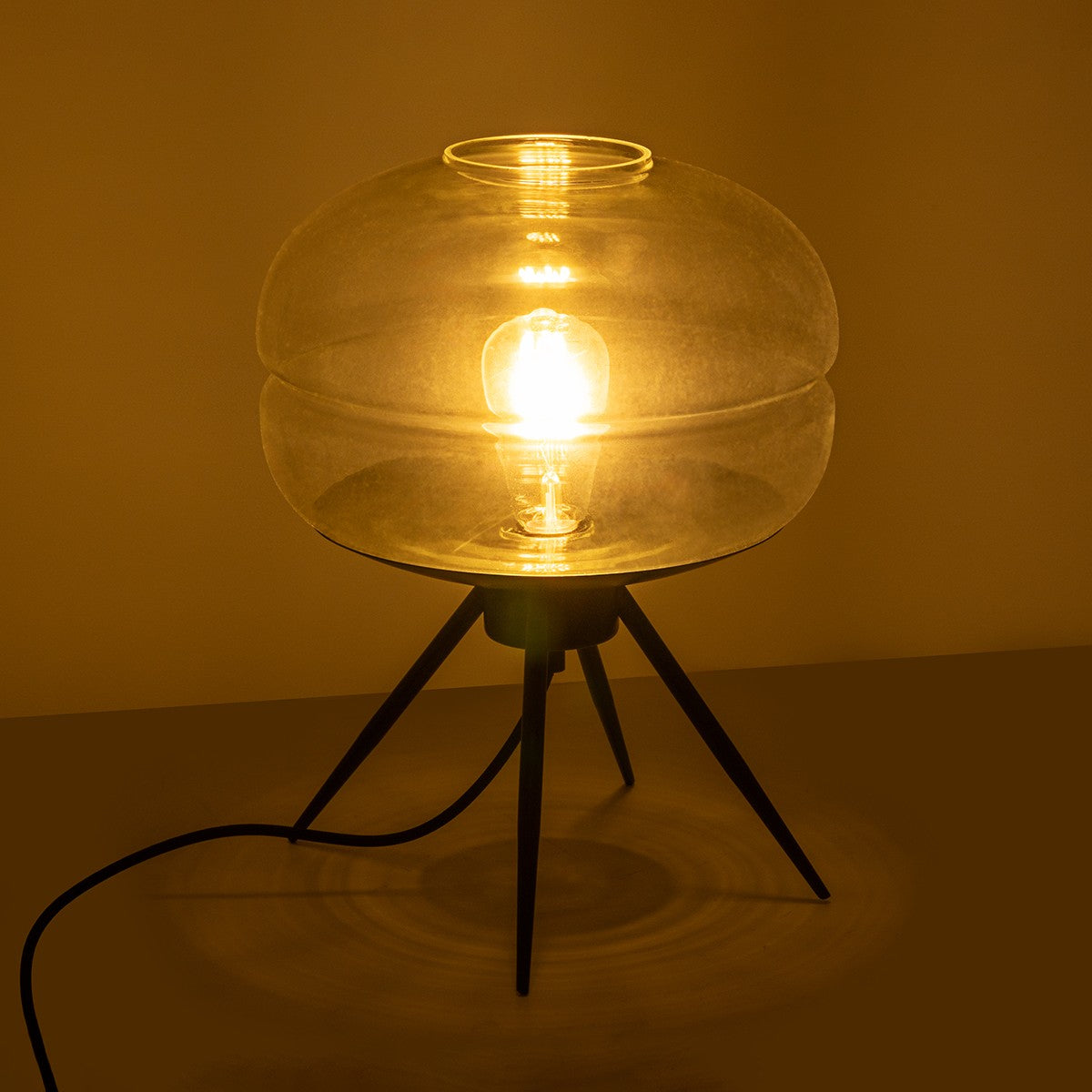 JAVAN 999-0036 Μοντέρνο Επιτραπέζιο Φωτιστικό Πορτατίφ με Ντουί 1 x E27 AC 220-240V IP20 - Διάφανο & Μαύρο - Μ30 x Π30 x Υ40