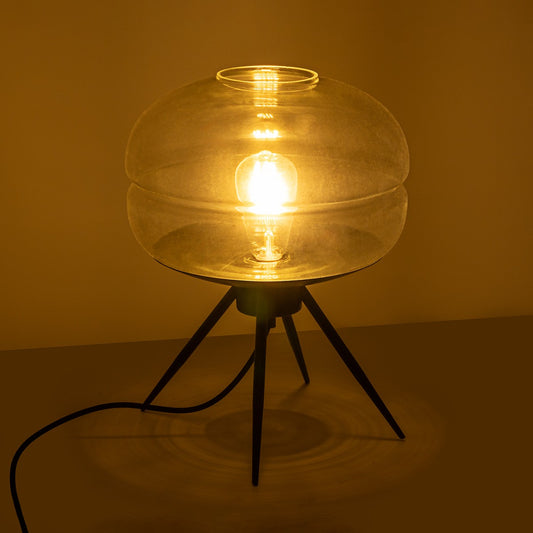 JAVAN 999-0036 Μοντέρνο Επιτραπέζιο Φωτιστικό Πορτατίφ με Ντουί 1 x E27 AC 220-240V IP20 - Διάφανο & Μαύρο - Μ30 x Π30 x Υ40