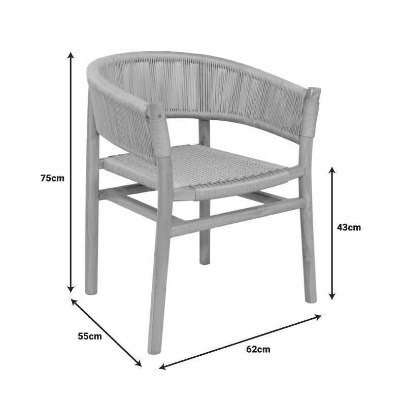Πολυθρόνα Kajone Σκελετός Teak Ξύλο σε Φυσική Απόχρωση και Κρεμ Σχοινί 62x55x75