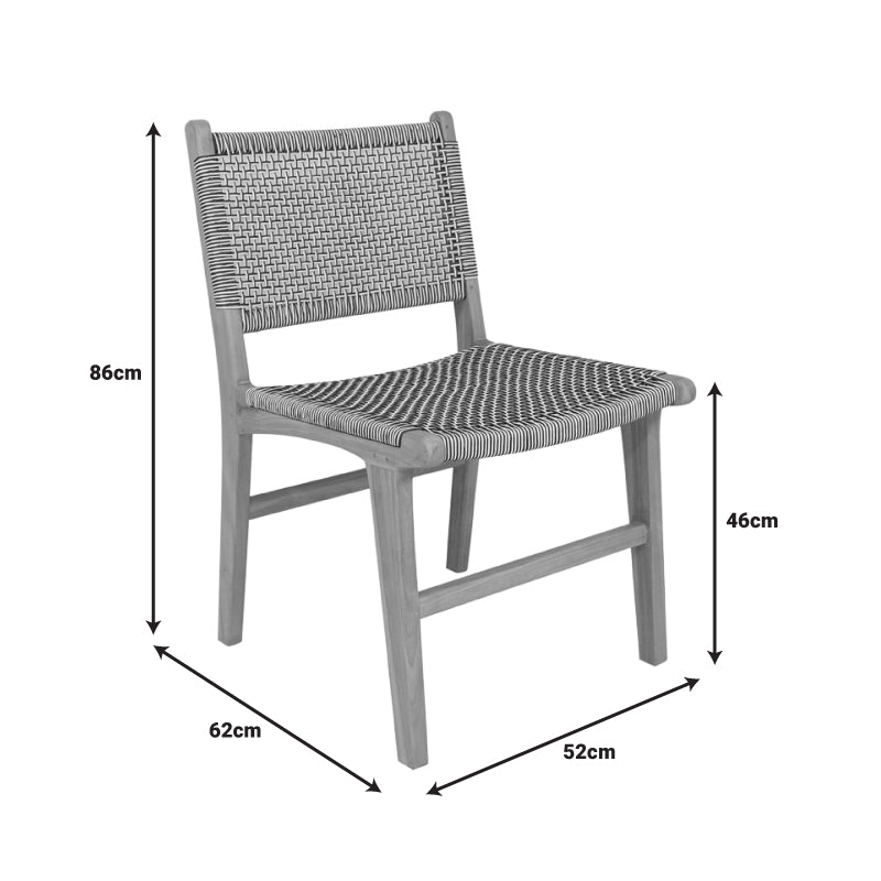 Καρέκλα Darien Σκελετός Teak Ξύλο σε Φυσική Απόχρωση και Κρέμ-Μαύρο Σχοινί 52x62x86
