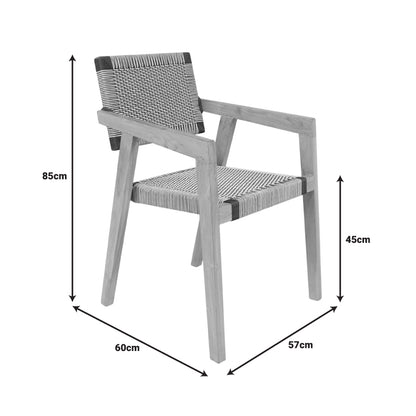 Πολυθρόνα Salama Σκελετός Teak Ξύλο σε Φυσική Απόχρωση και Κρεμ-Μαύρο Σχοινί 57x60x85