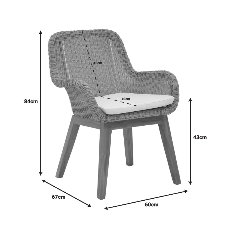 Πολυθρόνα Charlen Σκελετός Αλουμινίου με Teak Πόδι σε Φυσική Απόχρωση και Κρεμ Μαξιλάρι 60x67x84