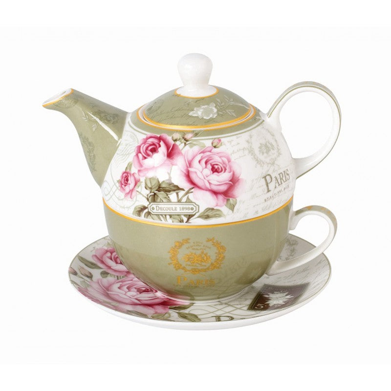 Σετ Φλιτζάνι Τσαγιού με Τσαγιέρα και Πιατάκι Πορσελάνης 3 Τεμ Floral Paris Roses 14x17x15