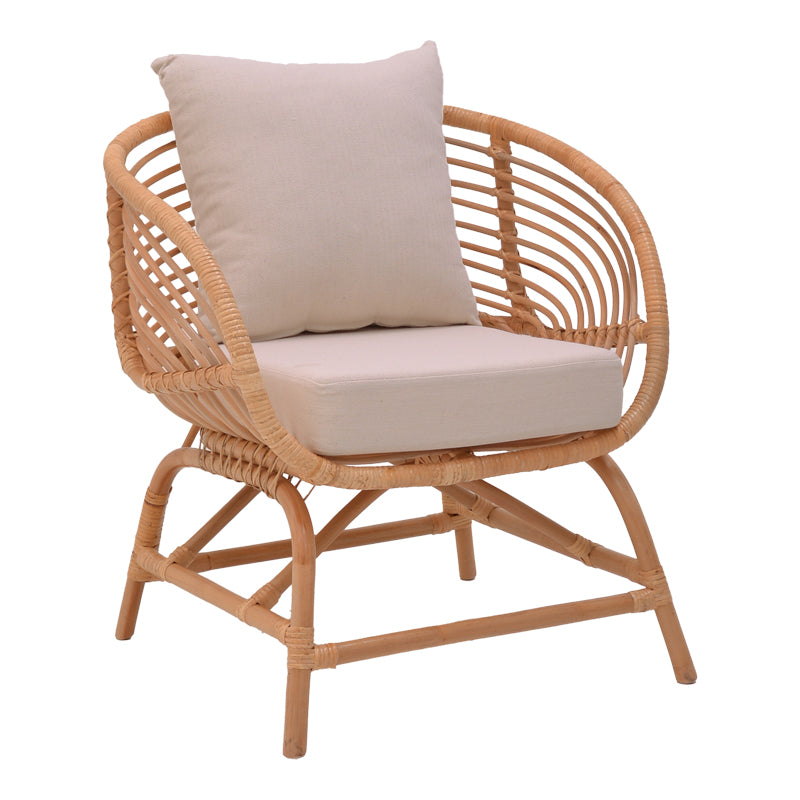 Πολυθρόνα Caxen Φυσικό Rattan-Λευκό Μαξιλάρι 72x63x75