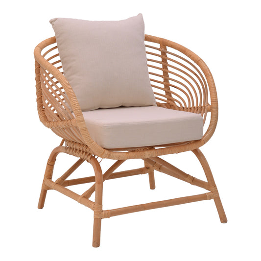 Πολυθρόνα Caxen Φυσικό Rattan-Λευκό Μαξιλάρι 72x63x75