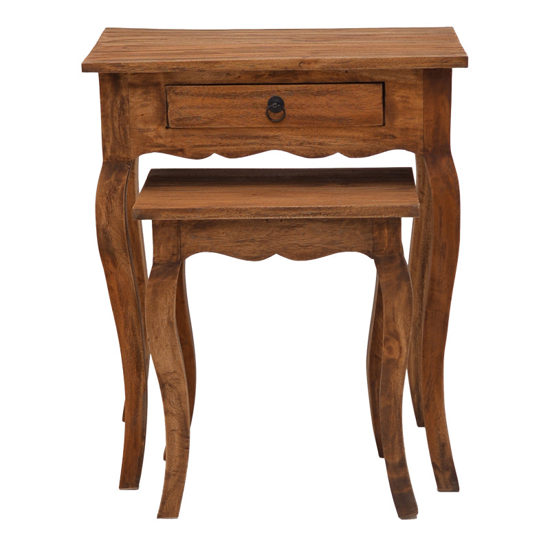 Κονσόλα με Βοηθητικό Τραπεζάκι Nesto Σετ 2 Τεμ Φυσικό Αντικέ Μαόνι Ξύλο