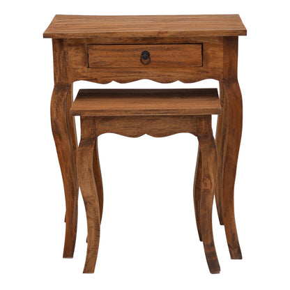 Κονσόλα με Βοηθητικό Τραπεζάκι Nesto Σετ 2 Τεμ Φυσικό Αντικέ Μαόνι Ξύλο