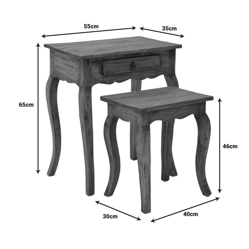 Κονσόλα με Βοηθητικό Τραπεζάκι Nesto Σετ 2 Τεμ Φυσικό Αντικέ Μαόνι Ξύλο