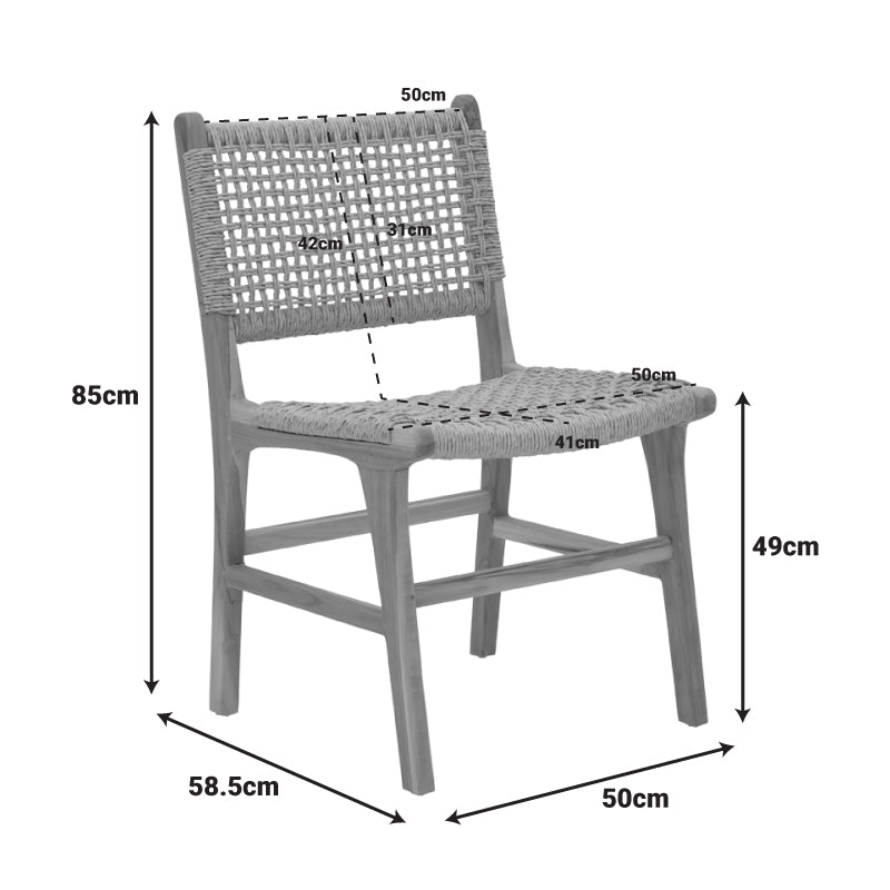 Καρέκλα Sponze Σκελετός Teak Ξύλο - PE Σχοινί σε Φυσική Απόχρωση 50x58.5x85