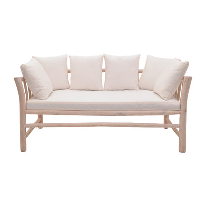 Καναπές Διθέσιος Dranjere Teak Ξύλο σε Φυσική Απόχρωση με Μπεζ Ύφασμα 162x80x71