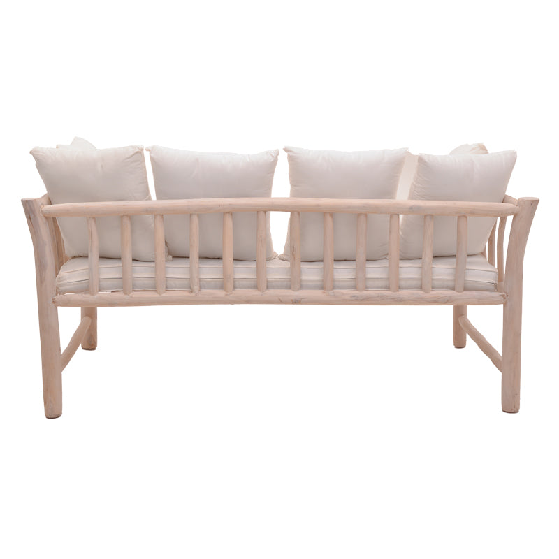 Καναπές Διθέσιος Dranjere Teak Ξύλο σε Φυσική Απόχρωση με Μπεζ Ύφασμα 162x80x71