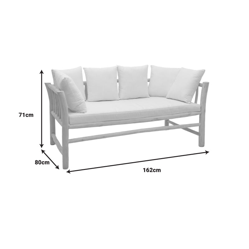 Καναπές Διθέσιος Dranjere Teak Ξύλο σε Φυσική Απόχρωση με Μπεζ Ύφασμα 162x80x71