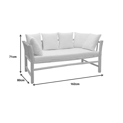 Καναπές Διθέσιος Dranjere Teak Ξύλο σε Φυσική Απόχρωση με Μπεζ Ύφασμα 162x80x71