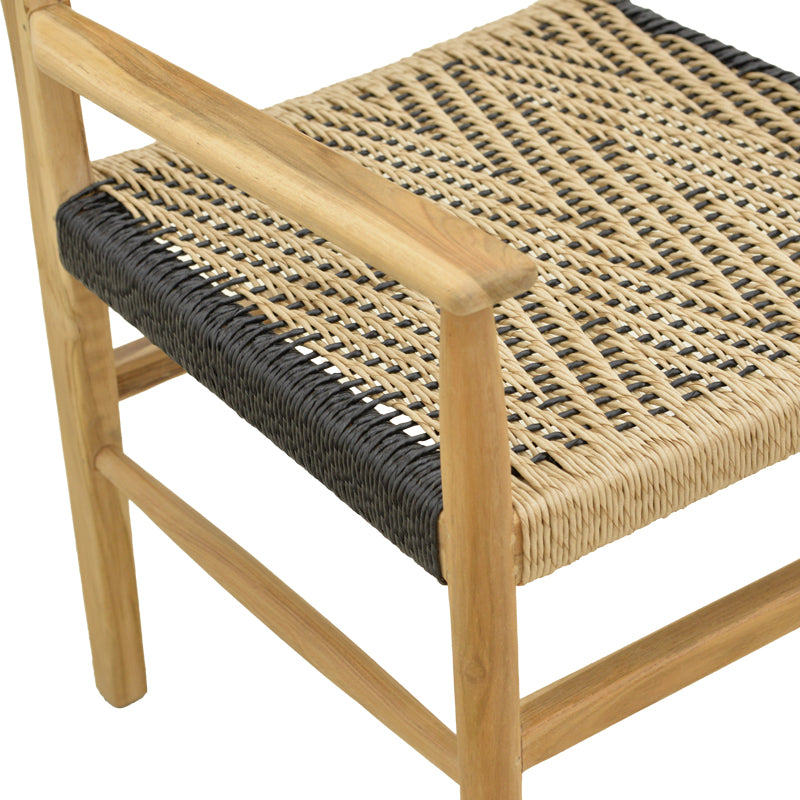 Πολυθρόνα Fermilo Σκελετός Teak Ξύλο με PE Σχοινί σε Φυσική-Μαύρη Απόχρωση 55x67x86