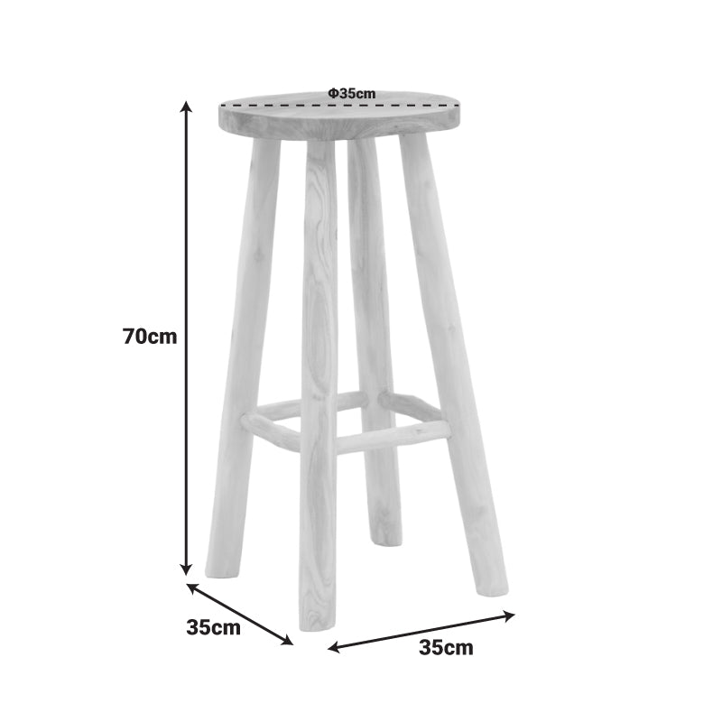 Σκαμπό Μπαρ Nusiwo Teak Ξύλο σε Φυσική Απόχρωση Φ35x70