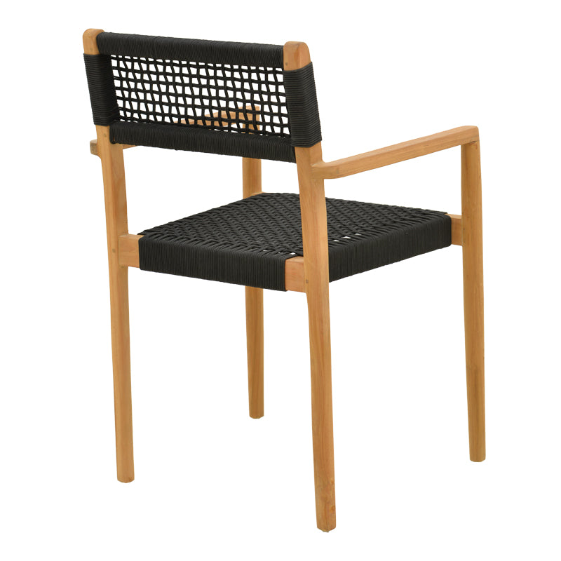 Πολυθρόνα Lengan Σκελετός Teak Ξύλο σε Φυσική Απόχρωση-Μαύρο Σχοινί 54x52x80