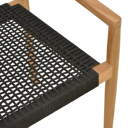 Πολυθρόνα Lengan Σκελετός Teak Ξύλο σε Φυσική Απόχρωση-Μαύρο Σχοινί 54x52x80