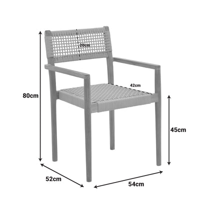 Πολυθρόνα Lengan Σκελετός Teak Ξύλο σε Φυσική Απόχρωση-Μπεζ Σχοινί 54x52x80