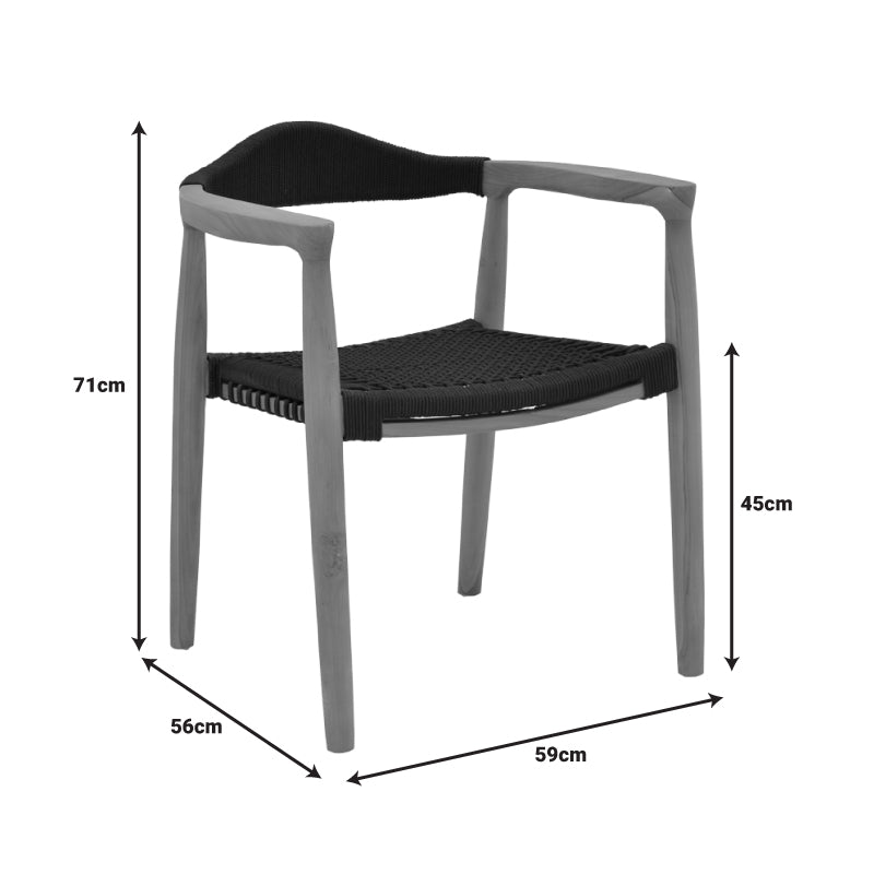 Πολυθρόνα Ganny Teak Ξύλο και Σχοινί σε Μαύρη Απόχρωση 59x56x71